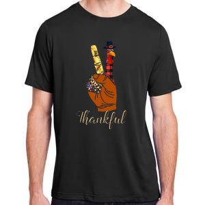 Thankful Thanksgiving Turkey Peace Hand Sign Adult ChromaSoft Performance T-Shirt