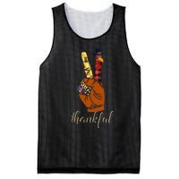 Thankful Thanksgiving Turkey Peace Hand Sign Mesh Reversible Basketball Jersey Tank