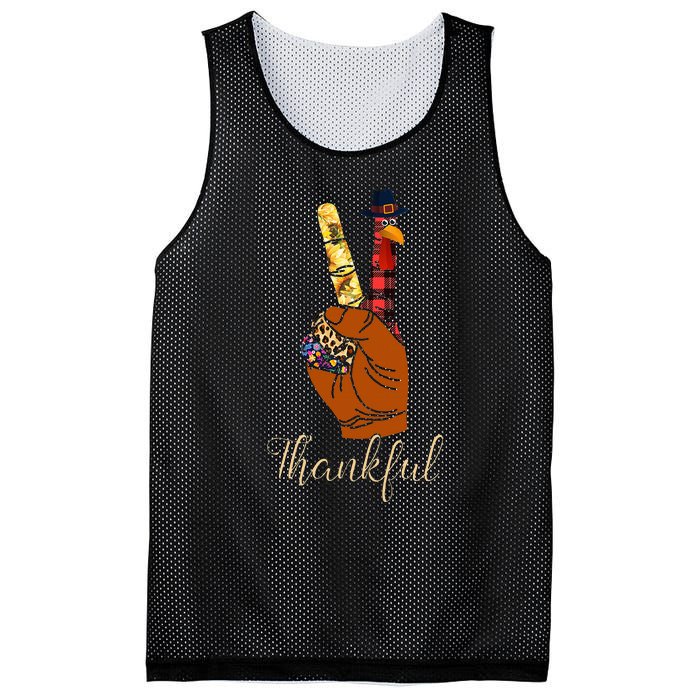 Thankful Thanksgiving Turkey Peace Hand Sign Mesh Reversible Basketball Jersey Tank