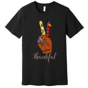 Thankful Thanksgiving Turkey Peace Hand Sign Premium T-Shirt