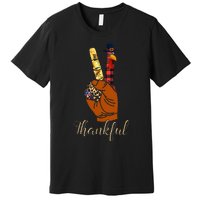 Thankful Thanksgiving Turkey Peace Hand Sign Premium T-Shirt