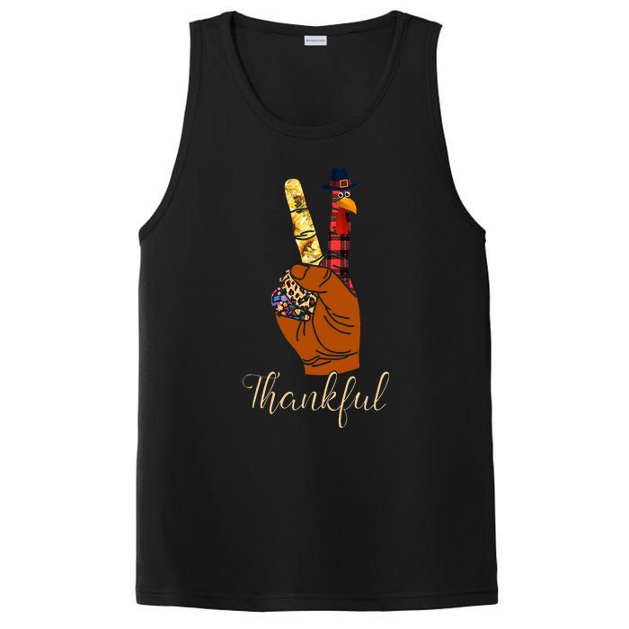 Thankful Thanksgiving Turkey Peace Hand Sign PosiCharge Competitor Tank