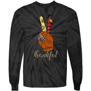 Thankful Thanksgiving Turkey Peace Hand Sign Tie-Dye Long Sleeve Shirt