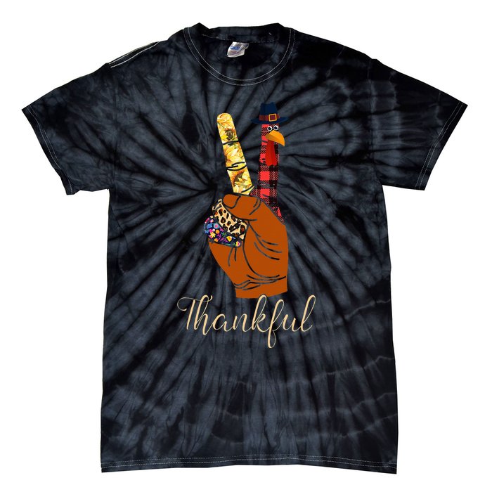 Thankful Thanksgiving Turkey Peace Hand Sign Tie-Dye T-Shirt