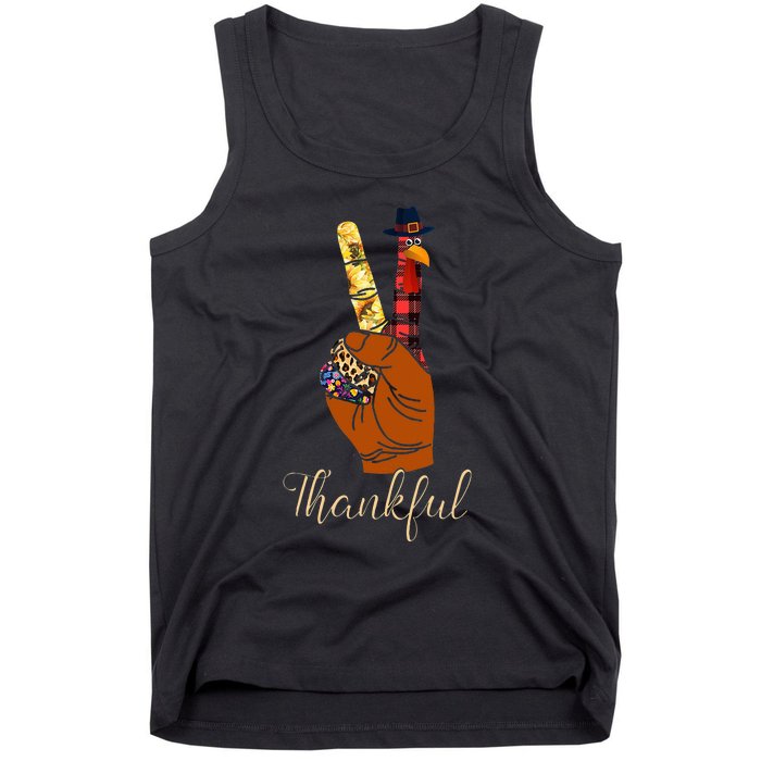 Thankful Thanksgiving Turkey Peace Hand Sign Tank Top