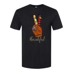 Thankful Thanksgiving Turkey Peace Hand Sign Softstyle CVC T-Shirt