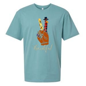 Thankful Thanksgiving Turkey Peace Hand Sign Sueded Cloud Jersey T-Shirt