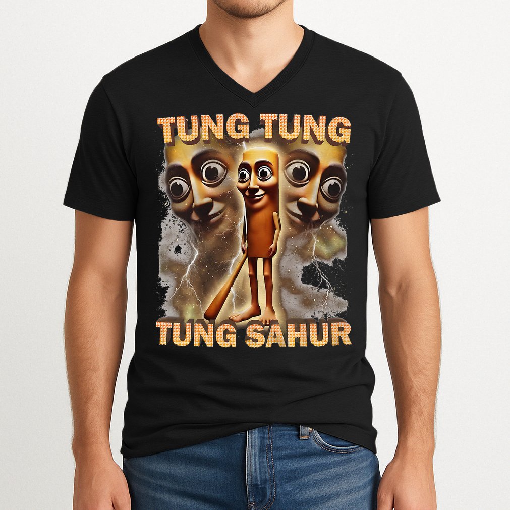 Tung Tung Tung Sahur Funny Meme Brainrot Humor Gen Z V-Neck T-Shirt