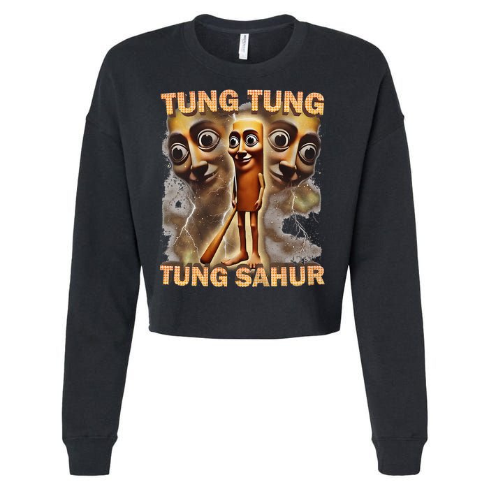 Tung Tung Tung Sahur Funny Meme Brainrot Humor Gen Z Cropped Pullover Crew