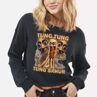 Tung Tung Tung Sahur Funny Meme Brainrot Humor Gen Z Cropped Pullover Crew