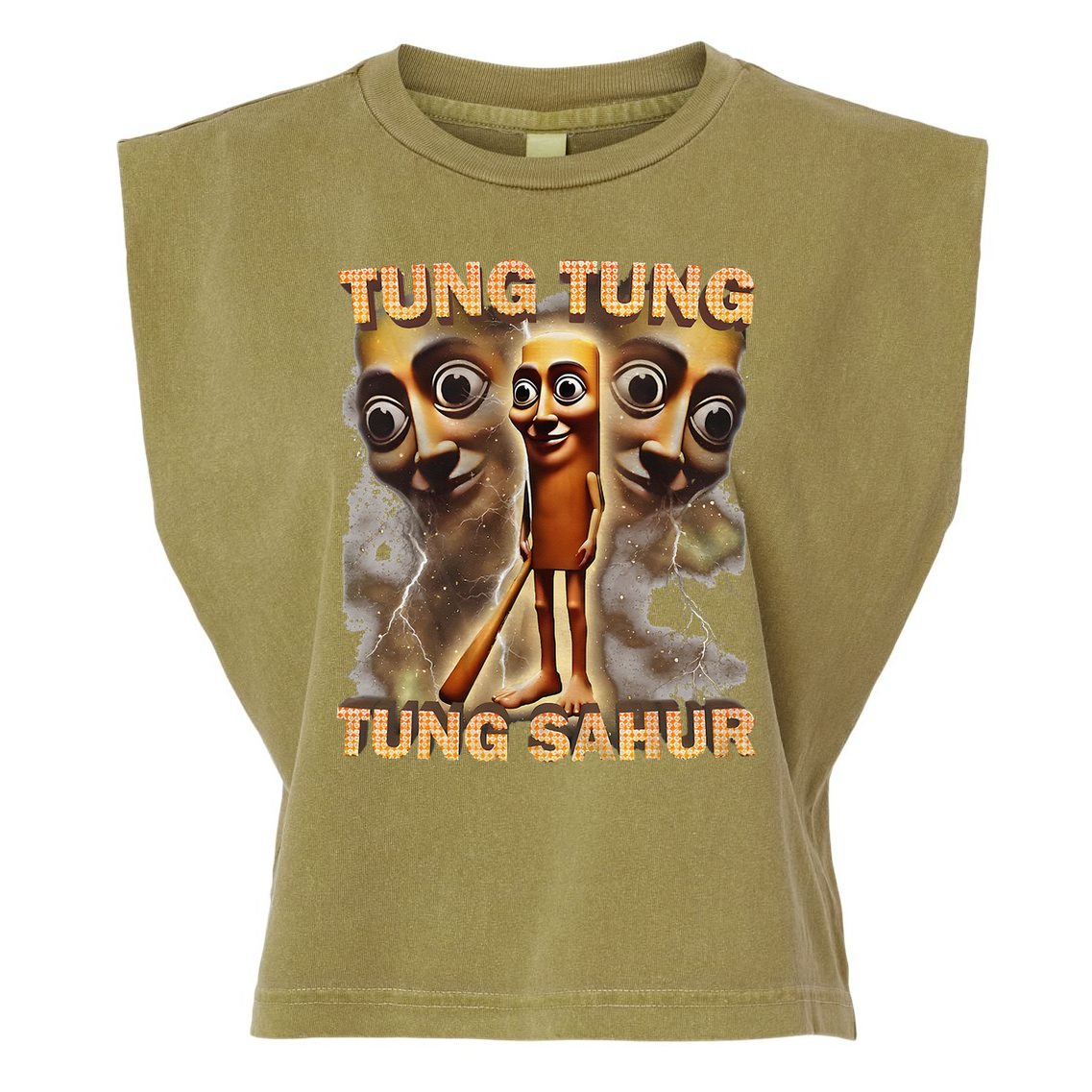 Tung Tung Tung Sahur Funny Meme Brainrot Humor Gen Z Garment-Dyed Women's Muscle Tee