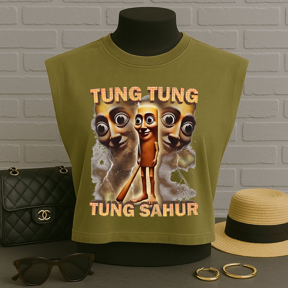 Tung Tung Tung Sahur Funny Meme Brainrot Humor Gen Z Garment-Dyed Women's Muscle Tee