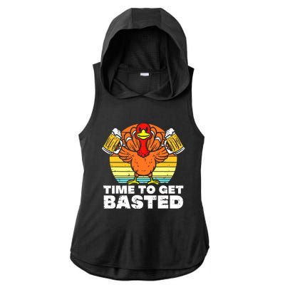 Turkey Time To Get Basted Retro Happy Thanksgiving Ladies PosiCharge Tri-Blend Wicking Draft Hoodie Tank