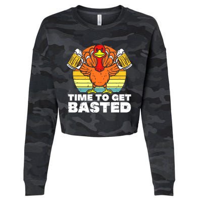 Turkey Time To Get Basted Retro Happy Thanksgiving Cropped Pullover Crew