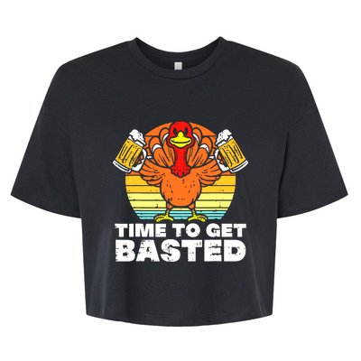 Turkey Time To Get Basted Retro Happy Thanksgiving Bella+Canvas Jersey Crop Tee