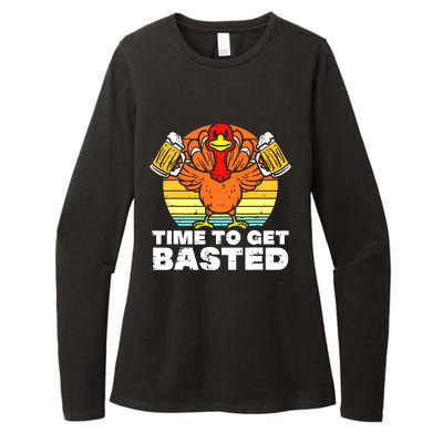 Turkey Time To Get Basted Retro Happy Thanksgiving Womens CVC Long Sleeve Shirt