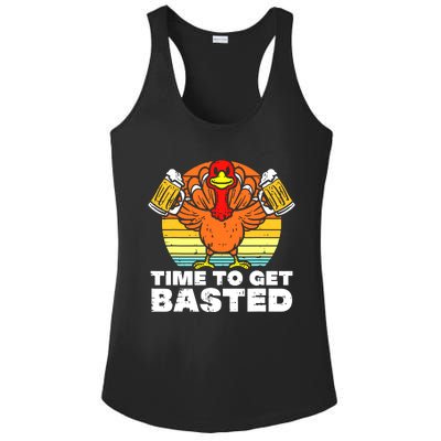 Turkey Time To Get Basted Retro Happy Thanksgiving Ladies PosiCharge Competitor Racerback Tank