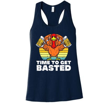 Turkey Time To Get Basted Retro Happy Thanksgiving Women's Racerback Tank