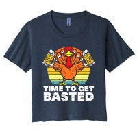 Turkey Time To Get Basted Retro Happy Thanksgiving Women's Crop Top Tee