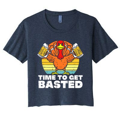 Turkey Time To Get Basted Retro Happy Thanksgiving Women's Crop Top Tee