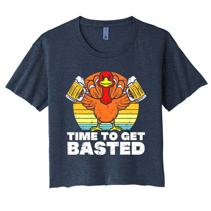 Turkey Time To Get Basted Retro Happy Thanksgiving Women's Crop Top Tee