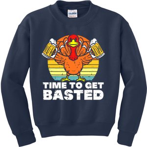 Turkey Time To Get Basted Retro Happy Thanksgiving Kids Sweatshirt