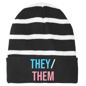 They Them Their Pronouns For Enby Nb Lgbtq Pride Striped Beanie with Solid Band