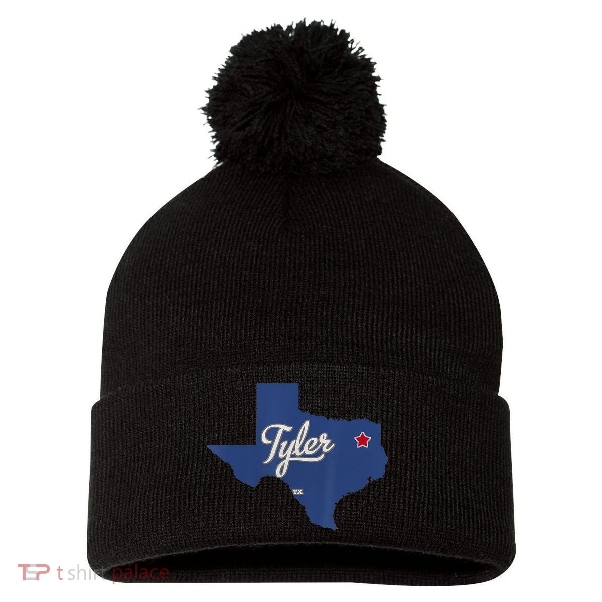 Tyler Texas Tx Map Vintage State Athletic Style Pom Pom 12in Knit Beanie
