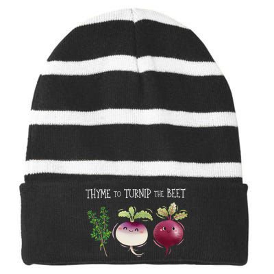 Thyme To Turnip The Beet Vegetable Striped Beanie with Solid Band