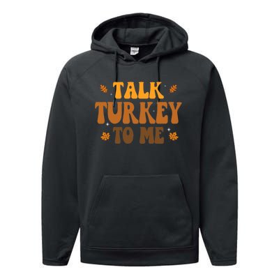 Talk Turkey To Me Groovy Thanksgiving Family Matching Premium Performance Fleece Hoodie