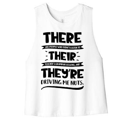 There Their They're Cool Gift English Grammar Funny Teacher Gift Women's Racerback Cropped Tank