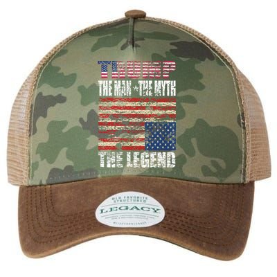 Trump The The Myth The Legend Distressed Usa Trump Flags Funny Gift Legacy Tie Dye Trucker Hat