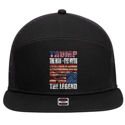 Trump The The Myth The Legend Distressed Usa Trump Flags Funny Gift 7 Panel Mesh Trucker Snapback Hat