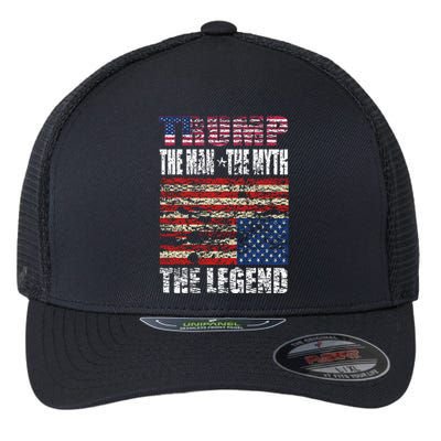 Trump The The Myth The Legend Distressed Usa Trump Flags Funny Gift Flexfit Unipanel Trucker Cap