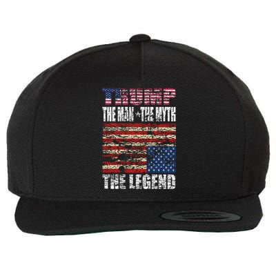 Trump The The Myth The Legend Distressed Usa Trump Flags Funny Gift Wool Snapback Cap