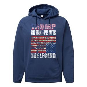 Trump The The Myth The Legend Distressed Usa Trump Flags Funny Gift Performance Fleece Hoodie