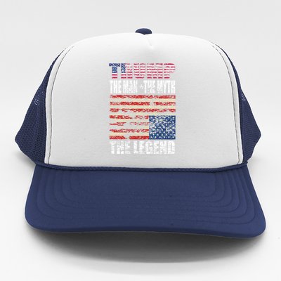 Trump The The Myth The Legend Distressed Usa Trump Flags Funny Gift Trucker Hat