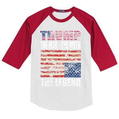 Trump The The Myth The Legend Distressed Usa Trump Flags Funny Gift Kids Colorblock Raglan Jersey