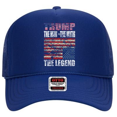 Trump The The Myth The Legend Distressed Usa Trump Flags Funny Gift High Crown Mesh Back Trucker Hat