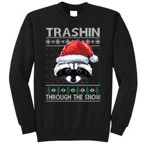 Trashin Through The Snow Xmas Raccoon Santa Hat Trash Panda Long Sleeve Tall Sweatshirt