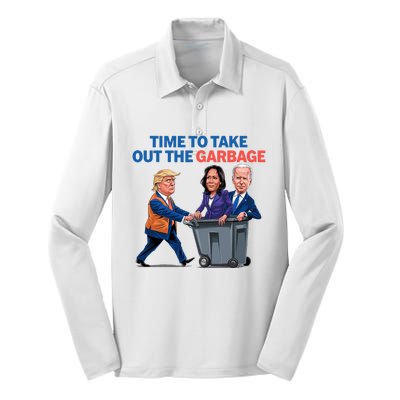 Time To Take Out The Garbage Funny Garbage For Trump 2024 Silk Touch Performance Long Sleeve Polo