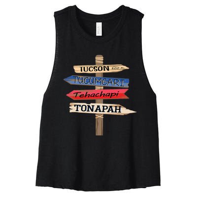 Tucson Tucumcari Tehachapi Tonapah Tourist Guideline Women's Racerback Cropped Tank