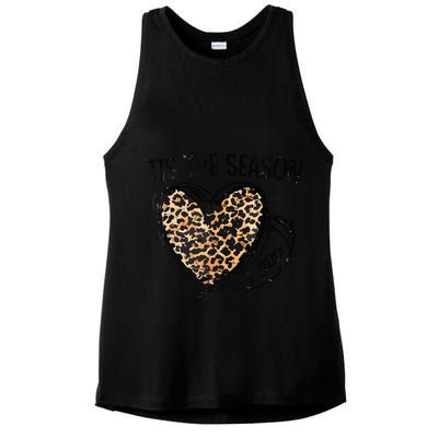 Tis To The Season Leopard Heart Football Season Game Day Ladies PosiCharge Tri-Blend Wicking Tank