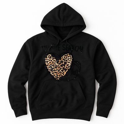 Tis To The Season Leopard Heart Football Season Game Day Hoodie
