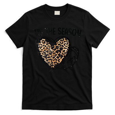 Tis To The Season Leopard Heart Football Season Game Day T-Shirt