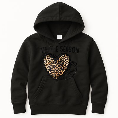 Tis To The Season Leopard Heart Football Season Game Day Kids Hoodie