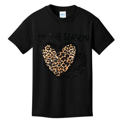 Tis To The Season Leopard Heart Football Season Game Day Kids T-Shirt