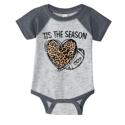 Tis To The Season Leopard Heart Football Season Game Day Infant Baby Jersey Bodysuit