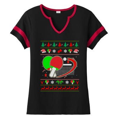 Table Tennis Ugly Christmas Ladies Halftime Notch Neck Tee