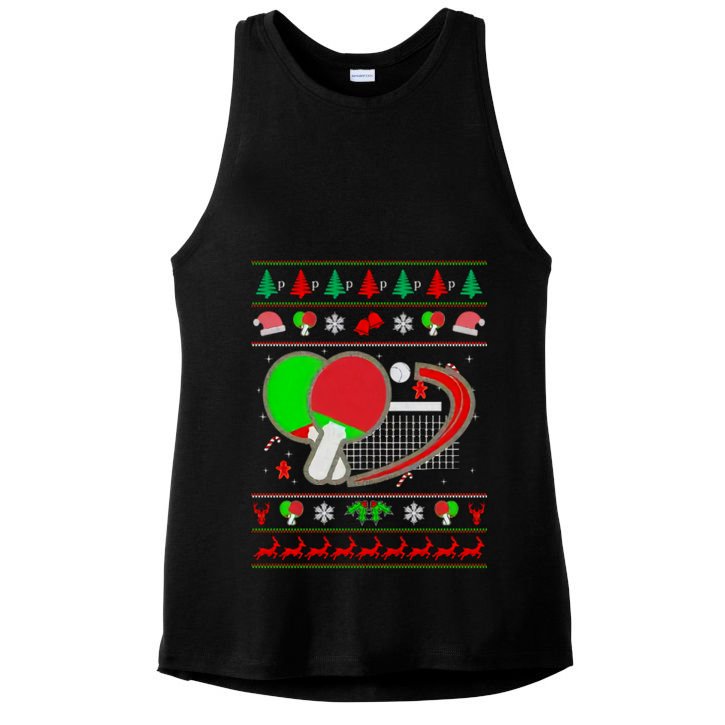 Table Tennis Ugly Christmas Ladies PosiCharge Tri-Blend Wicking Tank